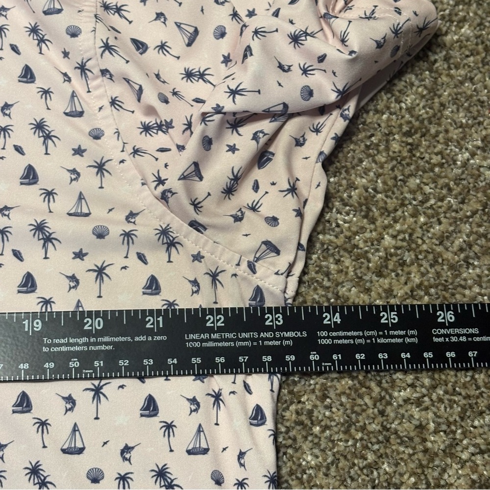 Straight Down Men’s Polo Large Palm Tree Sail Boat Print Pink - Picture 10 of 12